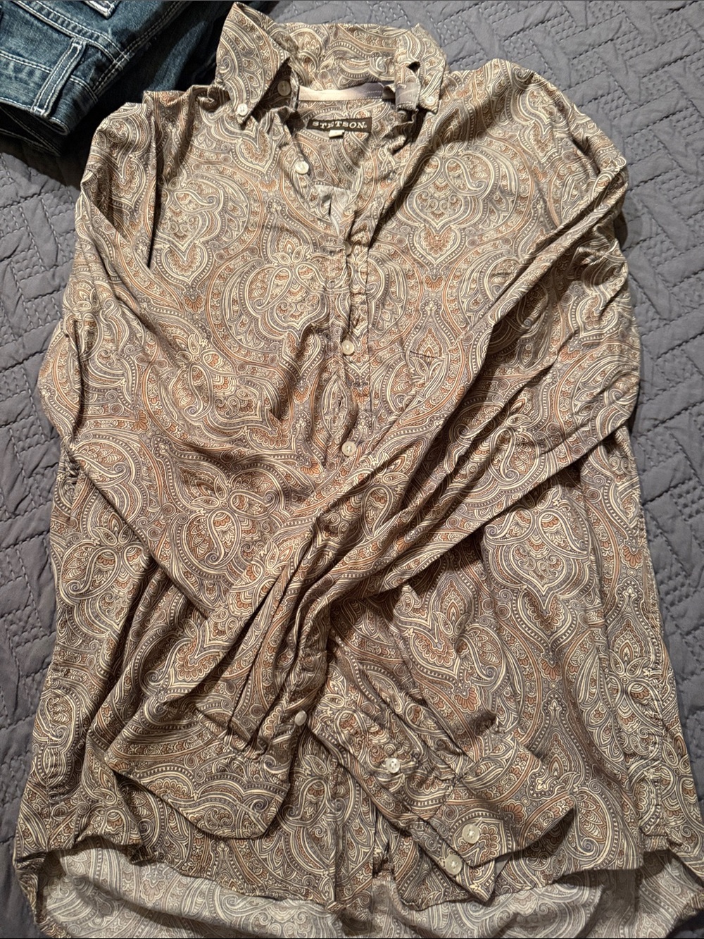 Stetson Tan and Brown Paisley Button-Down Shirt